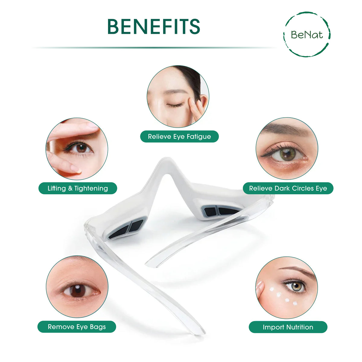 Close-up of the red LED contact plate on the under-eye massager